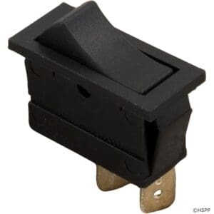 Black rocker switch with two metal prongs.