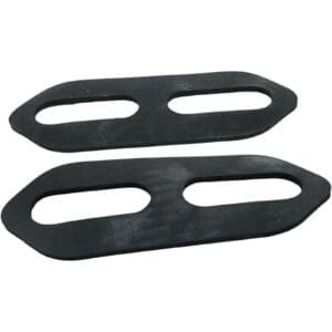 Two black rubber gaskets with holes.