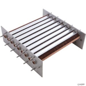 Copper and aluminum industrial heat exchanger component.