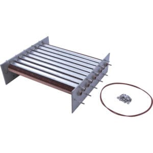 Electric heating element with coils and wires.