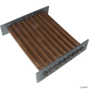 Copper tube heat exchanger with metal fins.