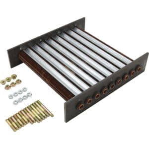 Copper coil heat exchanger with accessories.