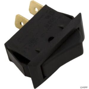 Black rocker switch with two metal prongs.
