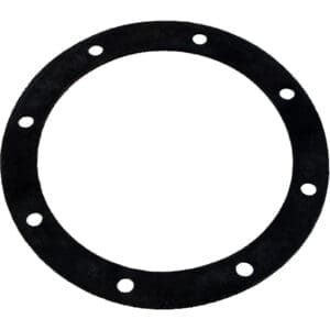 Black circular gasket with eight holes.