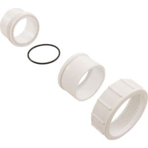 Plumbing pipe fitting components with rubber gasket.