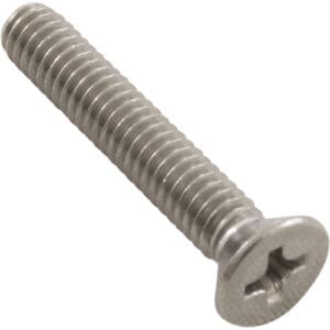 Metal screw with Phillips head design.