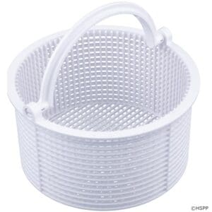White plastic basket with handle.