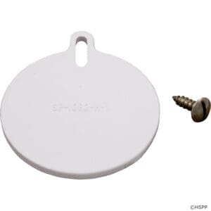 White circular tag with a screw.