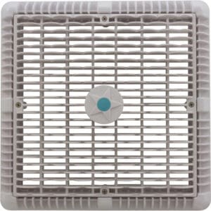 Square ventilation fan with protective grille.