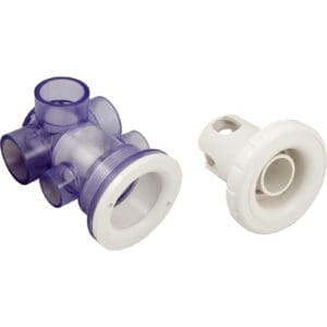Plastic and white plumbing fittings on display.