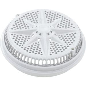 White pool main drain cover.