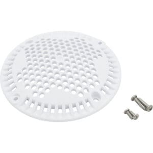 White round vent cover with screws.