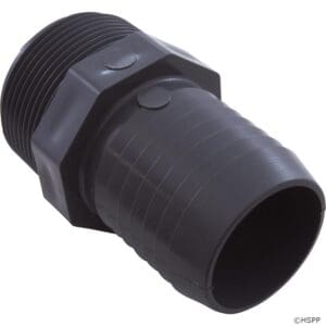 Black plastic threaded pipe connector fitting.