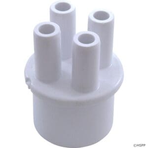 White plastic adapter with four sockets.