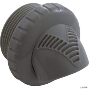 Gray plastic threaded cap with ridged design.