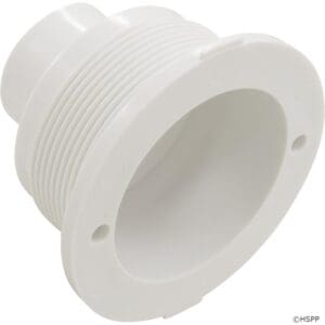 White plastic threaded pipe connector fitting.