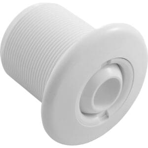 White plastic wall fitting with threaded body.