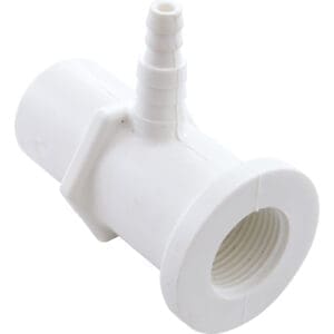White plastic pipe fitting with threaded end.