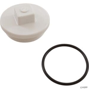 White threaded cap with black O-ring.