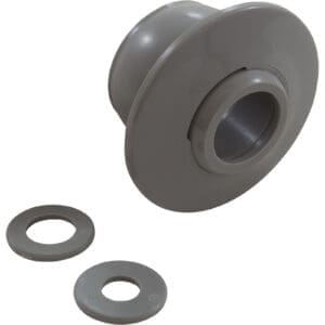 Gray plastic wheel with two washers.