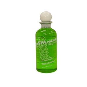 Green spa fragrance bottle with white cap.