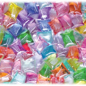 Colorful gel air freshener beads scattered.