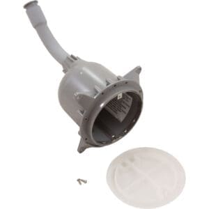 Gray plastic component with screws and cover.