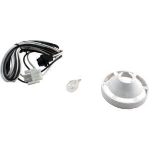 Light fixture components with wiring and bulb.