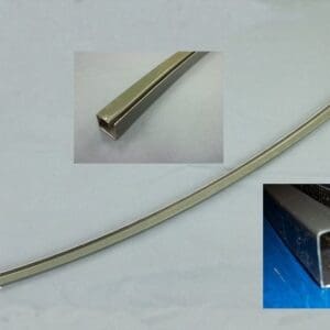 Curved metal rail with detailed close-ups.