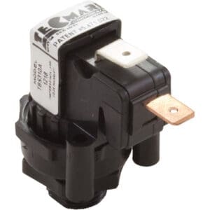 Black and white Tecmate automotive relay component.