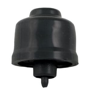Black plastic cap with nozzle underneath.