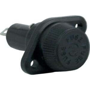 Black electrical fuse holder with cap.