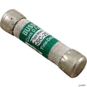 Green Bussmann time-delay fuse, SC-25 type.