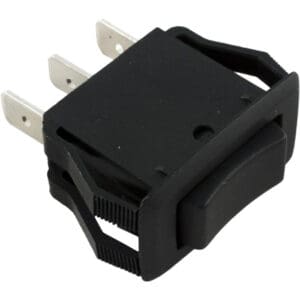 Black rectangular rocker switch with metal prongs.