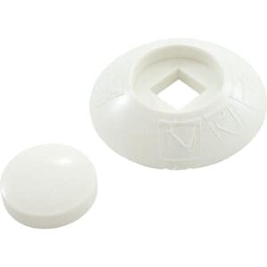 White plastic disc and circular cap.