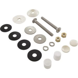Assorted hardware components, including screws and washers.