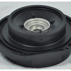 Black mechanical component with circular design.