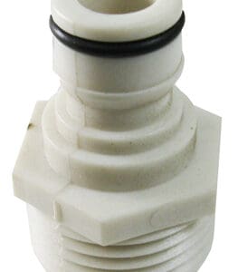 Plastic threaded hose connector fitting.