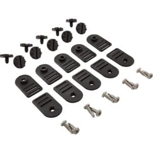 Black and silver screws with mounting brackets.