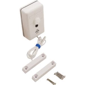 White electronic device with mounting accessories.