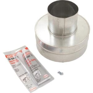 Metal duct adapter with sealant and screws.