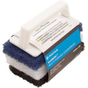 Scrub brush with interchangeable pads and handle.
