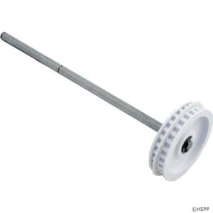 White wheel with a long metal rod.