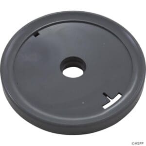 Round black plastic lid with hole.