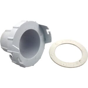White plastic flange and metal ring.