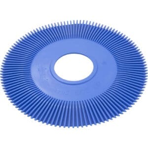 Blue round plastic comb with hole center.