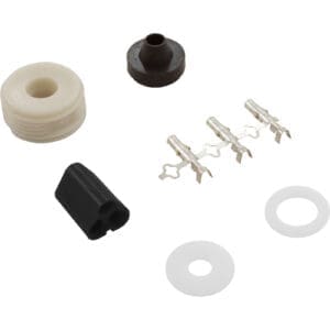 Electrical connector parts on white background.