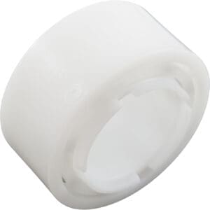 White plastic caster wheel, side view.