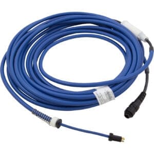 Blue coiled hose with connectors attached.
