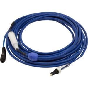 Blue coiled cable with connectors attached.